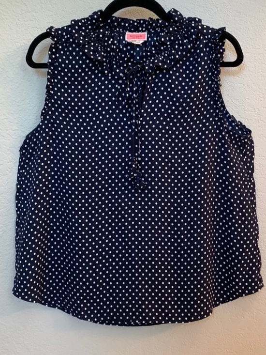 kate spade Tops - kate spade black and white Polka Dot Ruffle Collar Sleeveless Top size XS